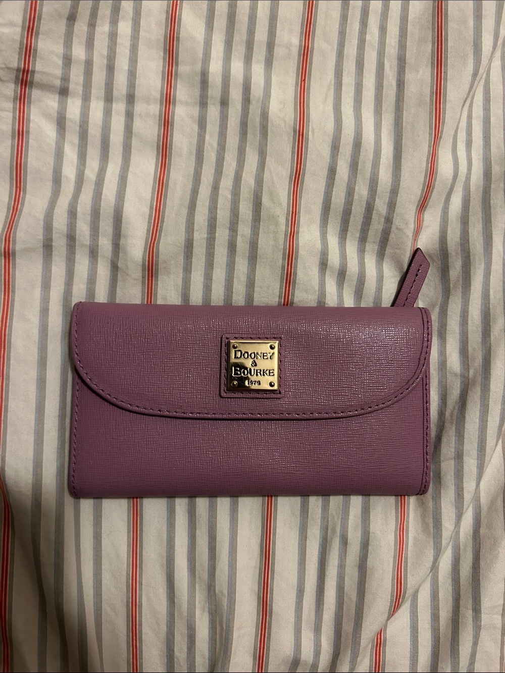 Dooney & Bourke Lavender Saffiano Leather Wallet with Gold Plaque